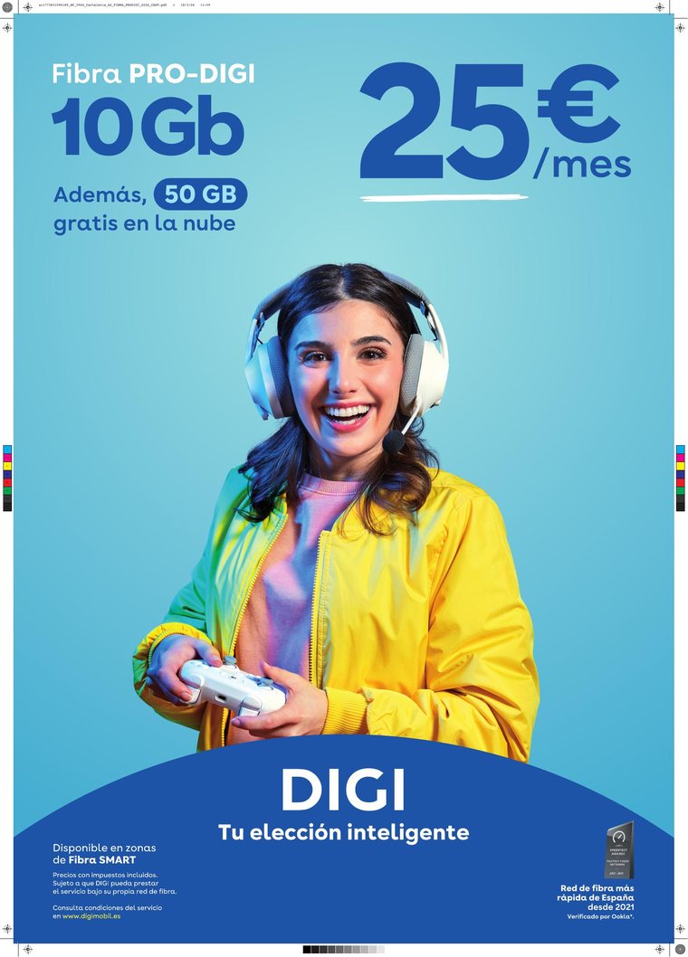 Fibra PRO-DIGI 10 Gb por 25 euros al mes con 50 GB en la nube