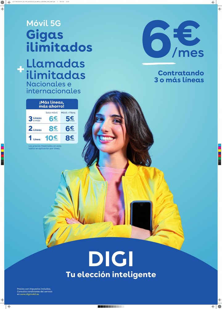 Móvil DIGI con gigas y llamadas ilimitados desde 6 euros por línea